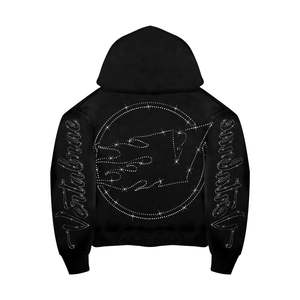 Sudadera con capucha de algodón 100% para hombre, personalizada, de invierno, gruesa, de felpa francesa, con cremallera completa, con logotipo y pedrería, estilo urbano deslumbrante. - Product Image 1