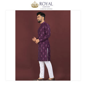 Suministro Directo de Fábrica, Venta Caliente, Colección Masculina de Estilo Tradicional, Kurta de Seda Banglory con Estampado y Pijama de Algodón - Product Image 3