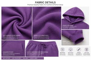 Conjunto Deportivo Unisex Morado con Capucha, Sudadera y Pantalones de Color Sólido con Cierre de Cordón y Bolsillos Laterales - Product Image 6
