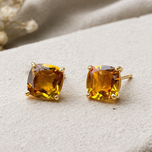 Aqua Chalcedony Cushion <b>Stud</b> <b>Earrings</b> 8x8mm Faceted Gemstone Prong <b>Set</b> Handmade Minimalist Gold Jewelry Gift for Women - Product Image 4