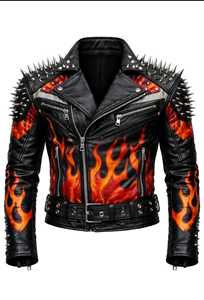 Veste de moto en cuir pour homme, style punk, avec imprimé graffiti, fermeture éclair, col rabattable, pour l'automne - Product Image 6
