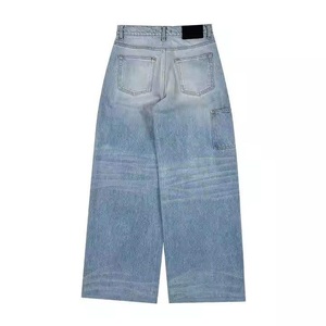 Jeans de mezclilla de hombre de corte holgado y pierna ancha, estilo oversize, lavados, informales, de alta calidad, personalizados por el fabricante, para streetwear. - Product Image 2