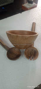 Bois de manguier Bois d'acacia Bois émaillé Bol de service avec cuillère pour ustensiles de cuisine de fournisseur indien - Product Image 2