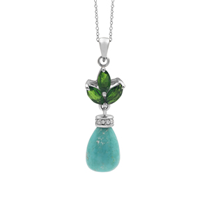 <b>Solid</b> 925 Sterling Silver Fine <b>Pendant</b> Necklace With Natural Marquise Chrome Diopside Oval Turquoise Gemstone Engagement <b>Pendant</b> - Product Image 1