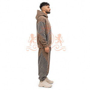 Ensemble de pantalon et sweat à capuche délavé style streetwear confortable en coton doux, tenue assortie pour un style de vie actif au quotidien - Product Image 3