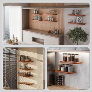 Estante Flotante de Madera Tallada para Decoración de Pared, Ideal para Sala de Estar, Cocina, Baño, Librería, Juego de 2 Estantes de Madera Sólida - Product Image 2