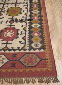 Tapis rectangulaire à motif géométrique Krafterscustom en laine et acrylique, kilim écologique, tufté à la main, tissage plat, poils moyens, latex - Product Image 6
