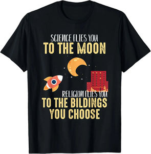 Science Flies You To The Moon <span class=keywords><strong>Religion</strong></span> Flies You To Buildings Choose T-shirt graphique décontracté en coton - Product Image 2