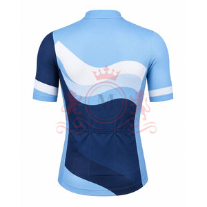 ชุดเสื้อเจอร์ซีย์ปั่นจักรยานและกางเกงขาสั้นสำหรับผู้ชาย สีน้ำเงิน ลายคลื่นสีขาว แขนสั้น ดีไซน์ซิปด้านหน้า สำหรับผู้ใหญ่ - Product Image 4