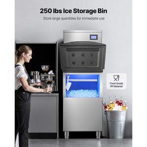 Attrezzatura di Refrigerazione per Cucine Commerciali, Macchina per Produzione Ghiaccio 360LBS/24H, Contenitore di Stoccaggio Grande 250LBS, Funzione di Autopulizia - Product Image 3