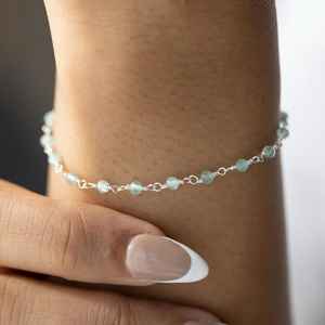 Delicate Raw Aquamarine Beaded <b>Bracelet</b> 925 Sterling <b>Silver</b> Chain March Birthstone Gemstone <b>Bracelet</b> - Product Image 6