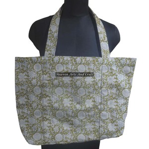 Bolso de compras de lona de algodón con estampado de bloque de mano indio hecho a mano, bolso de mano para mujer, bolso de hombro con estampado de bloque hecho a mano - Product Image 1