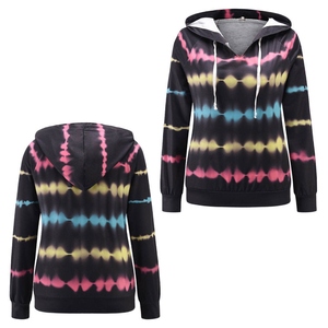 Sweat-shirt à capuche tie-dye pour femme, manches longues, tricoté, respirant, décontracté, pour l'automne - Product Image 3