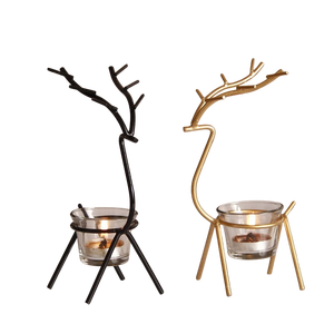 Brass <b>Reindeer</b> Candle Holders Set of 2 Black Gold Tea <b>Light</b> Holder <b>Christmas</b> Home Decor Geometric Holiday Decor Wireframe - Product Image 1