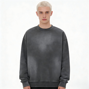 เสื้อสเวตเชิ้ตยูนิเซ็กซ์แบบย้อมสีเอซิด ผ้าฝ้ายฟลีซ 100% พิมพ์ลายพัฟ สไตล์วินเทจลำลอง เสื้อฮู้ดสตรีทแวร์สำหรับฤดูใบไม้ร่วง ขายส่ง - Product Image 2