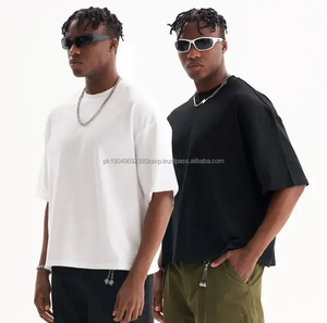 T-shirt boxy à épaules tombantes, coupe ample, t-shirt en coton 100% lourd, 240 g/m², sans marque, pour homme - Product Image 2