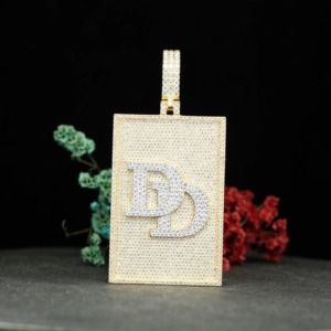 Luxury 18K Gold Plated Iced Out Letter Retengular <b>Pendant</b> With Moissanite Stones Micro Pave Everyday Wear <b>Initial</b> Letter <b>Pendant</b> - Product Image 3