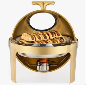 ชุดอุ่นอาหารบุฟเฟ่ต์สแตนเลสทรงกลมขนาด 6.3 ควอร์ต พร้อมฝาปิดแบบม้วน สำหรับงานจัดเลี้ยงและงานปาร์ตี้ ในราคาที่ดีที่สุด - Product Image 1