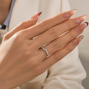 925 <b>Silver</b> 0.5 Carat Moissanite Round Cut in White Gold Plated Curved Certified Wedding Band Jewelry D Color VVS Clarity Woman - Product Image 1