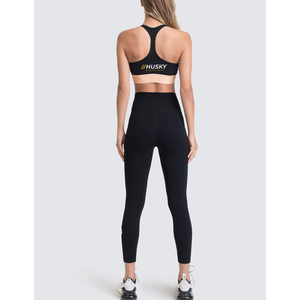HUSKY Women's Ribbed Sports <b>Bra</b> & Leggings Set <b>Blue</b> Seamless Fitness Wear Breathable Racerback Scoop Neck Medium Support - Product Image 5