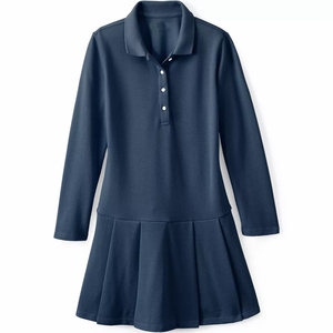 Vestido escolar de punto de algodón para niñas, uniforme escolar, polo de manga larga, 100% algodón, color azul claro. - Product Image 6