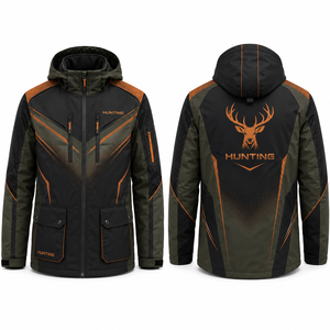 Chaqueta de Caza para Hombre, de Tela Suave, Manga Larga, Impermeable, Transpirable, para Otoño, con Diseño de Capucha y Estampado Floral por Sublimación - Product Image 1
