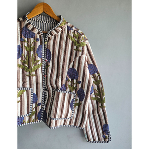 Veste de nuit matelassée pour femme, pyjama rayé floral, vêtement de nuit réversible en coton pour l'automne et l'hiver, cadeau pour elle - Product Image 5