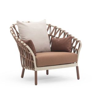 Fauteuil de salon de jardin style nordique, moderne, en tissu tressé, avec coussin et structure en aluminium, pour jardin et balcon. - Product Image 1