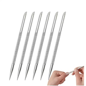 Herramienta Empujadora de Cutículas de Acero Inoxidable de Doble Punta, Plana y Redondeada, para Manicura, Reutilizable - Product Image 1