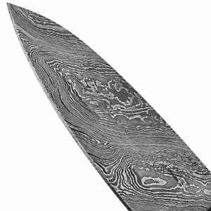 Cuchillo de Chef con Mango de Madera Color Ámbar y Patrón Damasco, con Virola Negra y Hoja Ancha Gris Plateado para Cortar Alimentos en la Cocina - Product Image 5