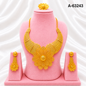 Ensemble de bijoux élégant plaqué or, collier, boucles d'oreilles, bracelet, pour femmes, mariage, classique A-63249 - Product Image 6