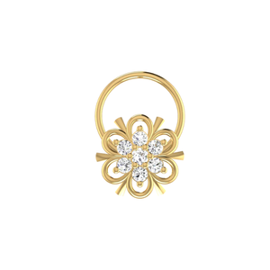 0.09 Carat Natural Diamond Round Brilliant Cut Flower Ethnic 14K Gold Nose Pin HI Color VS-SI Clarity Fine Body Jewelry - Product Image 3