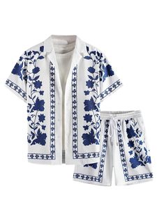Ensemble de vacances pour hommes : chemise à manches courtes imprimée et short de plage assorti, tenue décontractée estivale colorée et légère, ensemble deux pièces pour hommes - Product Image 6