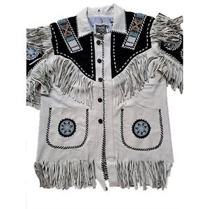 Men's Western <b>Leather</b> <b>Jacket</b> With Fringe And Embroidery Vintage Style Turn-down Collar Regular Fit Autum - Product Image 6