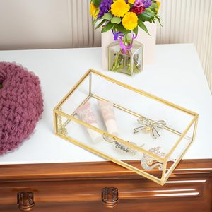 Metal & Glass Storage Boxes With Golden Frame For Jewelry Organizer And Decorative Use Handmade Glass Jewelry Box 8x5x2.5 Inches - Product Image 4