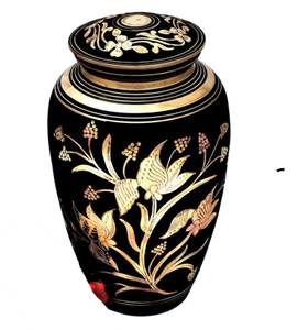 Urna Funeraria de Latón Pulido con Grabado de Flor Gris, para Cenizas de Adultos, Estilo Americano/Europeo - Product Image 6