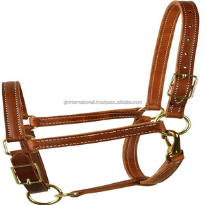 Produits personnalisés de course équestre pour chevaux licou en cuir véritable avec rembourrage doux coutures contrastées et quincaillerie en laiton - Product Image 2