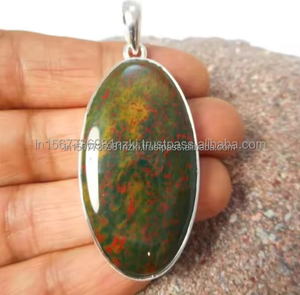 Pendentif en argent Sterling 925 Blood Stone, pendentif fait main, pendentif unisexe, grands bijoux de forme ovale, pendentif bohème pour cadeau - Product Image 1