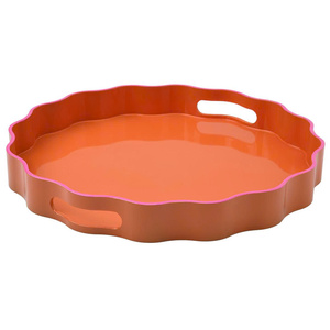Vibrant Scallop Pink Lacquer Storage Tray Stylish Serving Tray For <b>Coffee</b> <b>Table</b> And Home Decoration - Product Image 6