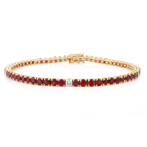 14K Round <b>Ruby</b> and Diamond Tennis <b>Bracelet</b>-Minimalist Everyday Fashion Jewelry - Product Image 2