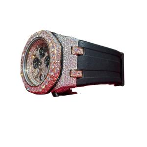 Luxury <b>Men's</b> Quartz <b>Watch</b> with <b>Blue</b> Diamond Bezel Silver VVS Moissanite <b>Watch</b> Glass Stainless Steel Case-Hip Hop Business Style - Product Image 1