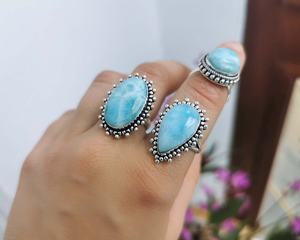 Anillo de Plata Larimar, Anillo de Plata de Ley 925, Plata de Ley 925 Sólida - Product Image 1