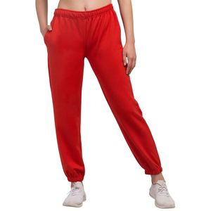 Pantalon de jogging en molleton rouge pour femme, taille mi-haute, fermeture élastique, longueur intégrale, décontracté, avec poches, couleur unie - Product Image 5