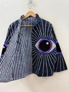 Chaqueta de terciopelo con ojo turco hecha a mano, estilo vintage bohemio chic, abrigo llamativo con frente abierto, kimono bordado de invierno - Product Image 3