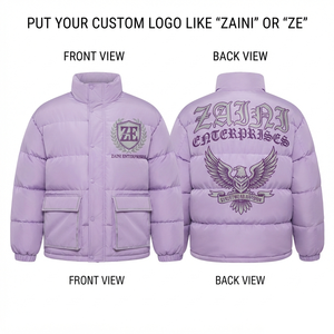 220 GSM Premium Polyester Pongee <b>Men</b> Puffer Jacket Light Lavender Quilted Winter <b>Coat</b> Custom Embroidery Logo OEM ODM - Product Image 1