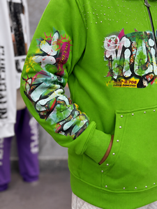 Sudadera con capucha unisex verde extragrande con cremallera, estilo urbano, de felpa francesa 100% algodón, con estampado y logo frontal de pedrería, manga regular, para invierno. - Product Image 5