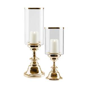 Porte-bougie sur pied en verre ambré avec base en laiton brossé, accent d'éclairage moderne et luxueux - Product Image 2