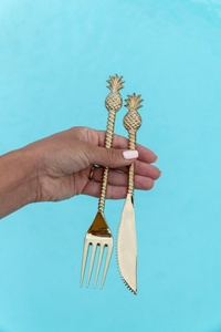 Ensemble de couverts en laiton au design ananas bohème, finition miroir haute brillance, résistant à la rouille, vaisselle de fête - Product Image 4