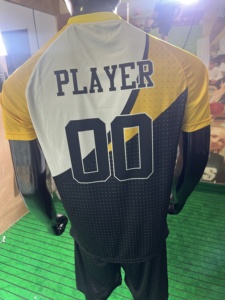 Camiseta de Fútbol Sublimada Personalizada, Jugador 00, Amarillo, Azul Marino, Blanco, Transpirable, de Secado Rápido, Poliéster, con Cordón, Manga Corta, Corte Regular - Product Image 6