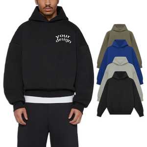 Sudadera con capucha extragrande de peso pesado con logo personalizado al por mayor, estilo minimalista y corte holgado con hombros caídos - Sudadera lisa cruzada - Product Image 1